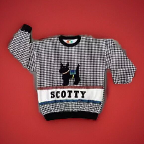 MARCY 'N ME by Patrick Lee 'SCOTTY' Dog Houndstooth Pullover Size Medium - Picture 1 of 15